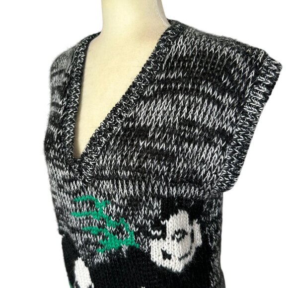 Panda Bear Sweater Vest Large Hand-Knit Pullover Vintage 1980s One Step Up RARE! - Picture 2 of 8